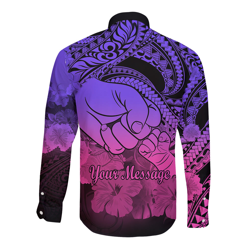 Personalised Polynesian Pride Happy Father Day Long Sleeve Button Shirt I Love You Dad - Polynesian Tribal Gradient 2 - Wonder Print Shop