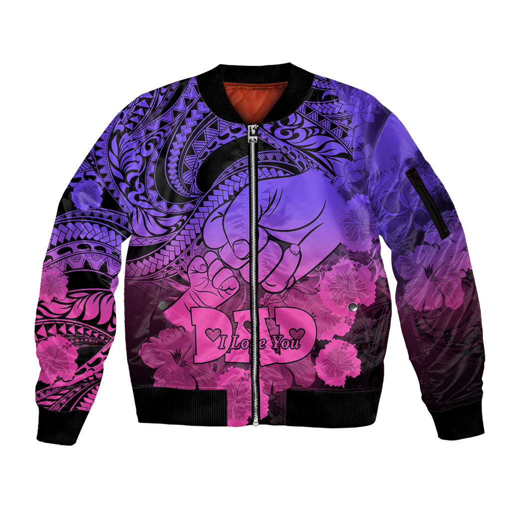 Personalised Polynesian Pride Happy Father Day Sleeve Zip Bomber Jacket I Love You Dad - Polynesian Tribal Gradient 2 - Wonder Print Shop