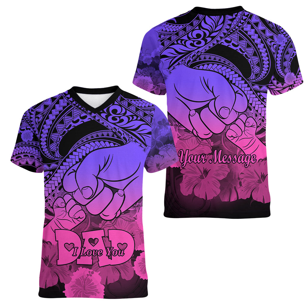 Personalised Polynesian Pride Happy Father Day Women V Neck T Shirt I Love You Dad - Polynesian Tribal Gradient 2 - Wonder Print Shop