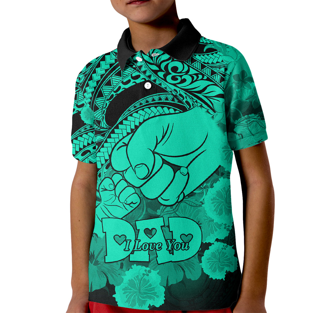 Polynesian Pride Happy Father Day Polo Shirt for Kid I Love You Dad Polynesian Tribal Green - Wonder Print Shop