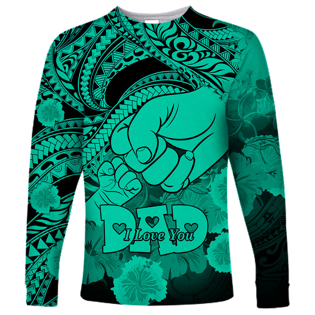 Polynesian Pride Happy Father Day Long Sleeve Shirt I Love You Dad - Polynesian Tribal Green - Wonder Print Shop