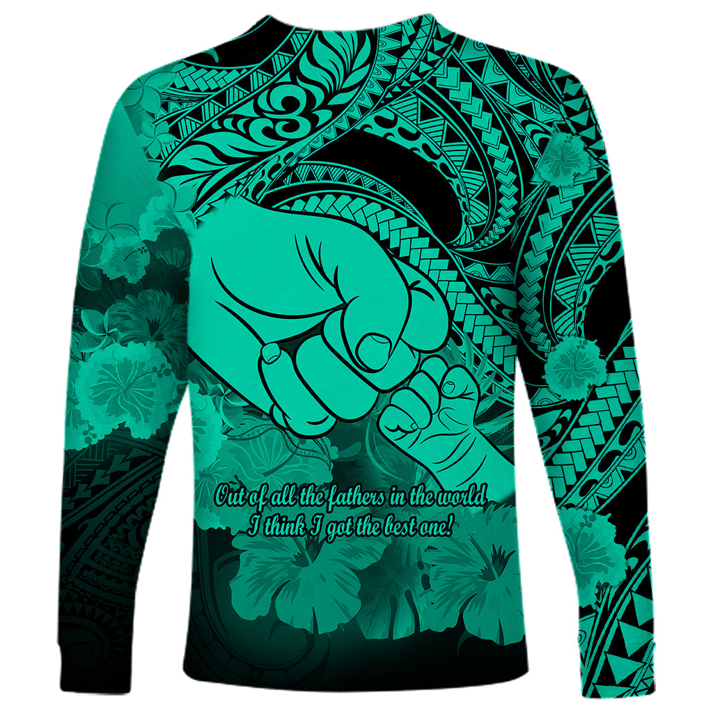 Polynesian Pride Happy Father Day Long Sleeve Shirt I Love You Dad - Polynesian Tribal Green - Wonder Print Shop