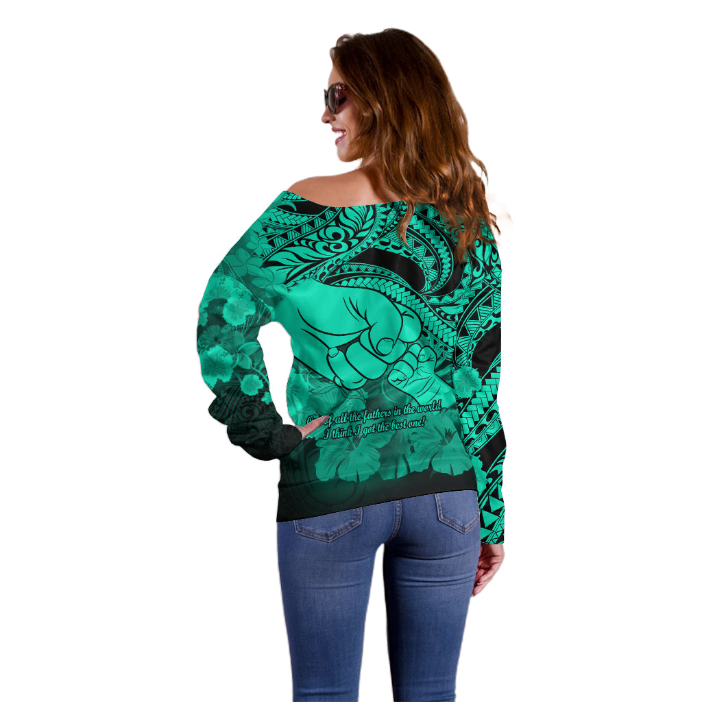 Polynesian Pride Happy Father Day Off Shoulder Sweater I Love You Dad - Polynesian Tribal Green - Wonder Print Shop