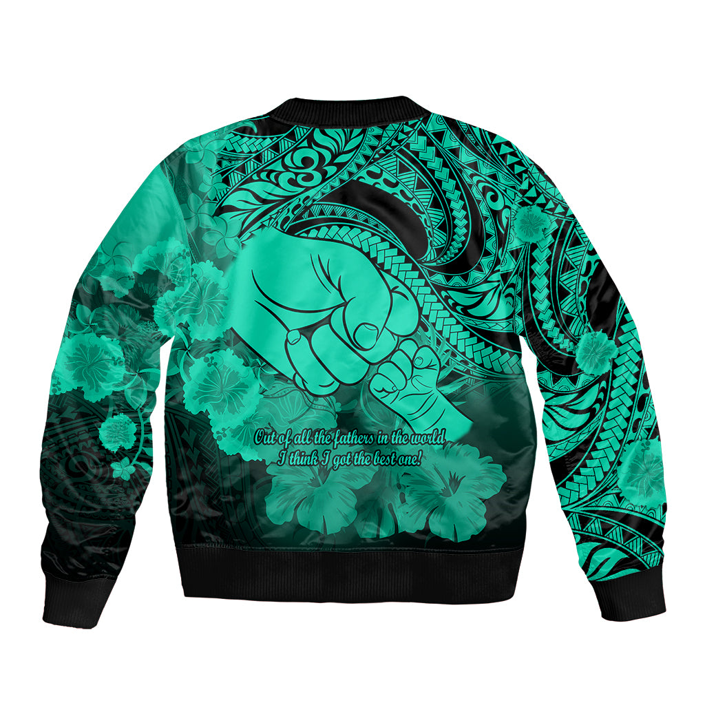 Polynesian Pride Happy Father Day Sleeve Zip Bomber Jacket I Love You Dad - Polynesian Tribal Green - Wonder Print Shop