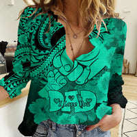 Polynesian Pride Happy Father Day Women Casual Shirt I Love You Dad - Polynesian Tribal Green - Wonder Print Shop