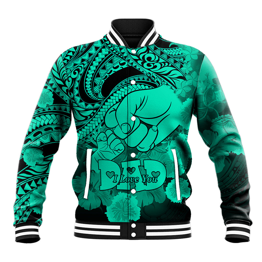 Personalised Polynesian Pride Happy Father Day Baseball Jacket I Love You Dad - Polynesian Tribal Green LT9 - Wonder Print Shop