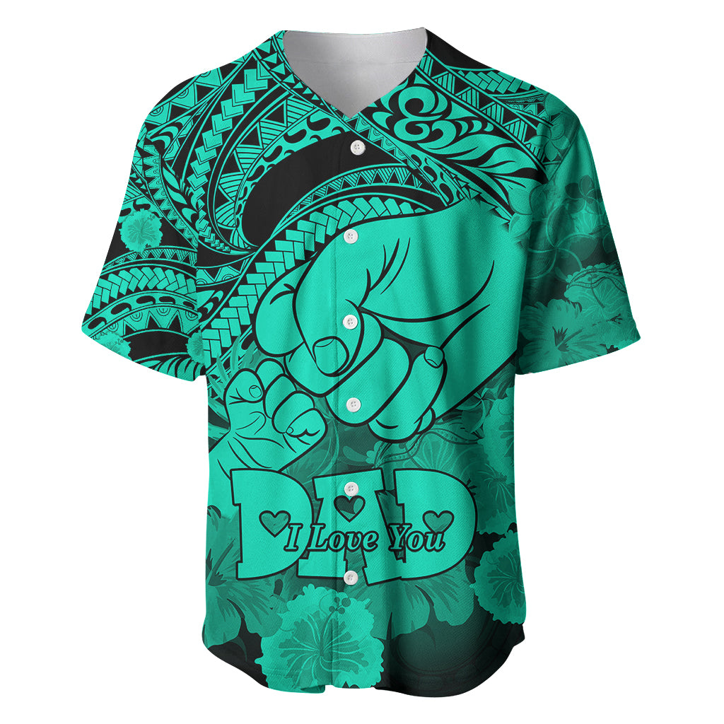 Personalised Polynesian Pride Happy Father Day Baseball Jersey I Love You Dad - Polynesian Tribal Green LT9 - Wonder Print Shop
