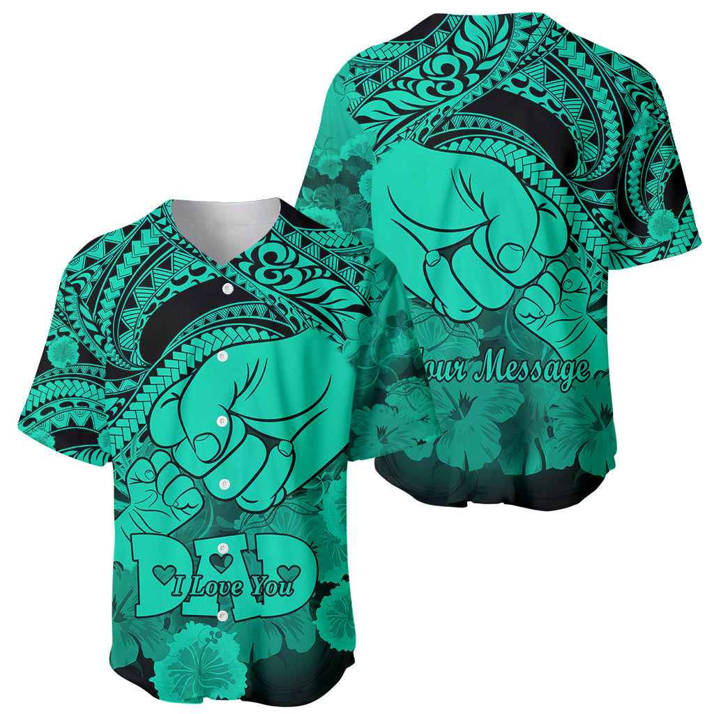Personalised Polynesian Pride Happy Father Day Baseball Jersey I Love You Dad - Polynesian Tribal Green LT9 - Wonder Print Shop