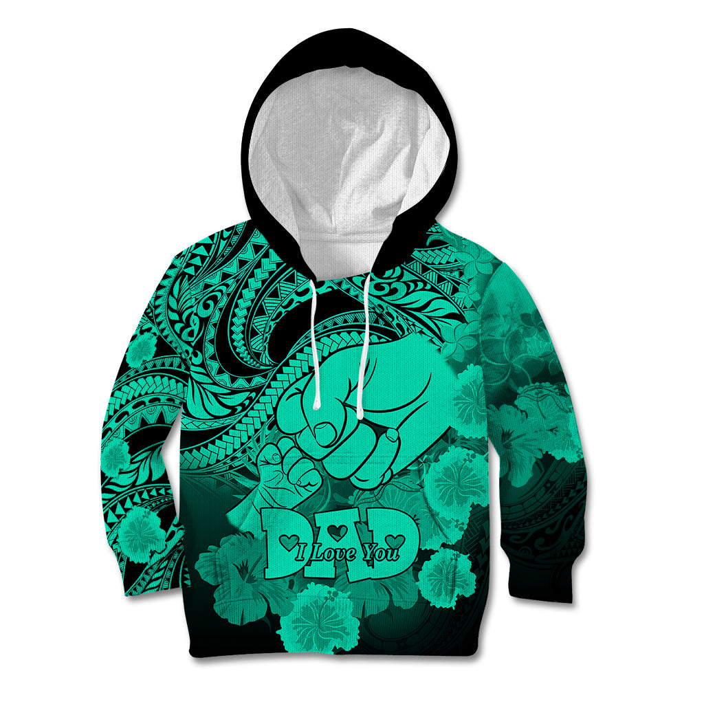 Personalised Polynesian Pride Happy Father Day Kid Hoodie I Love You Dad - Polynesian Tribal Green - Wonder Print Shop