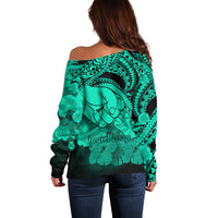 Personalised Polynesian Pride Happy Father Day Off Shoulder Sweater I Love You Dad - Polynesian Tribal Green - Wonder Print Shop