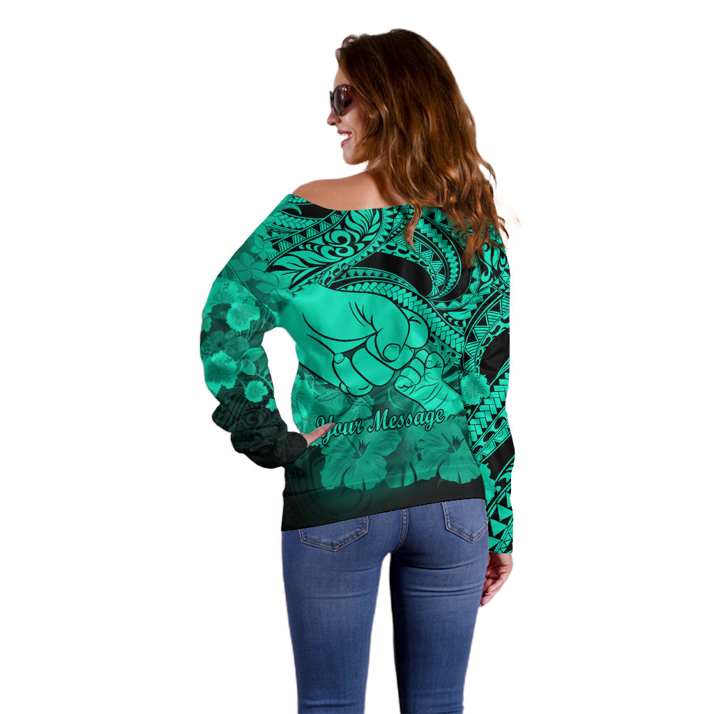 Personalised Polynesian Pride Happy Father Day Off Shoulder Sweater I Love You Dad - Polynesian Tribal Green - Wonder Print Shop