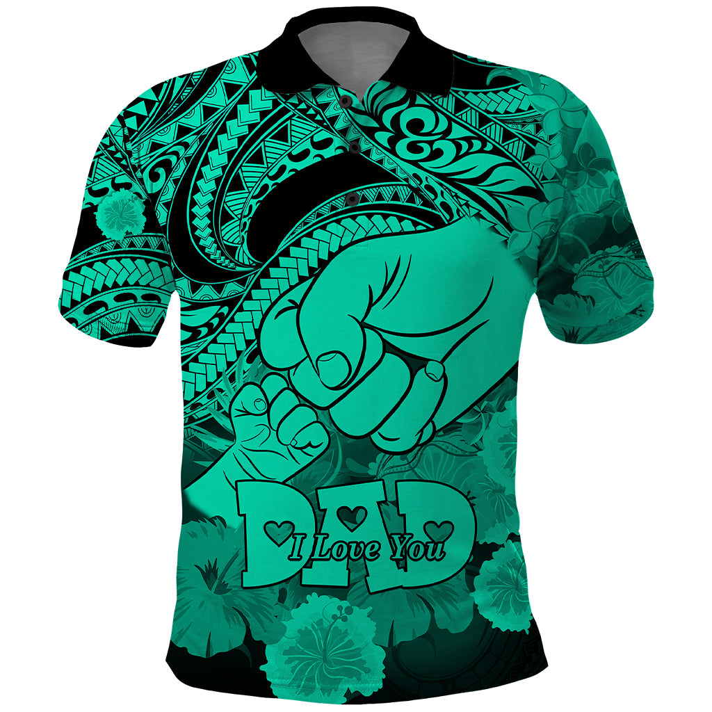 Custom Polynesian Pride Happy Father Day Polo Shirt I Love You Dad Polynesian Tribal Green - Wonder Print Shop