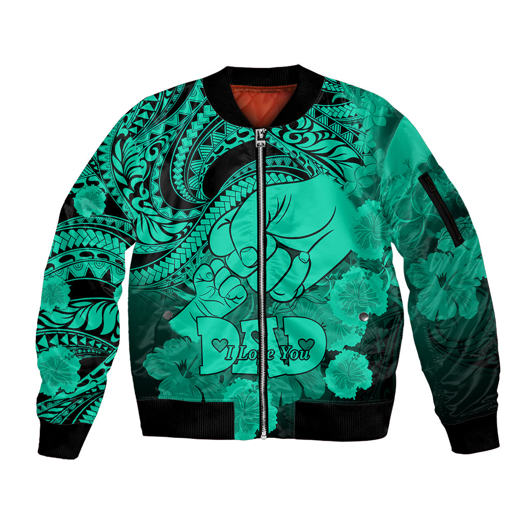 Personalised Polynesian Pride Happy Father Day Sleeve Zip Bomber Jacket I Love You Dad - Polynesian Tribal Green - Wonder Print Shop