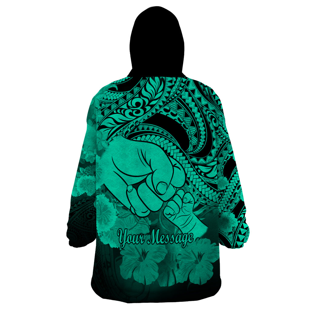 Personalised Polynesian Pride Happy Father Day Wearable Blanket Hoodie I Love You Dad - Polynesian Tribal Green - Wonder Print Shop