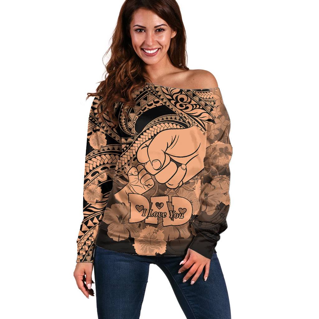 Polynesian Pride Happy Father Day Off Shoulder Sweater I Love You Dad - Polynesian Tribal Nude - Wonder Print Shop