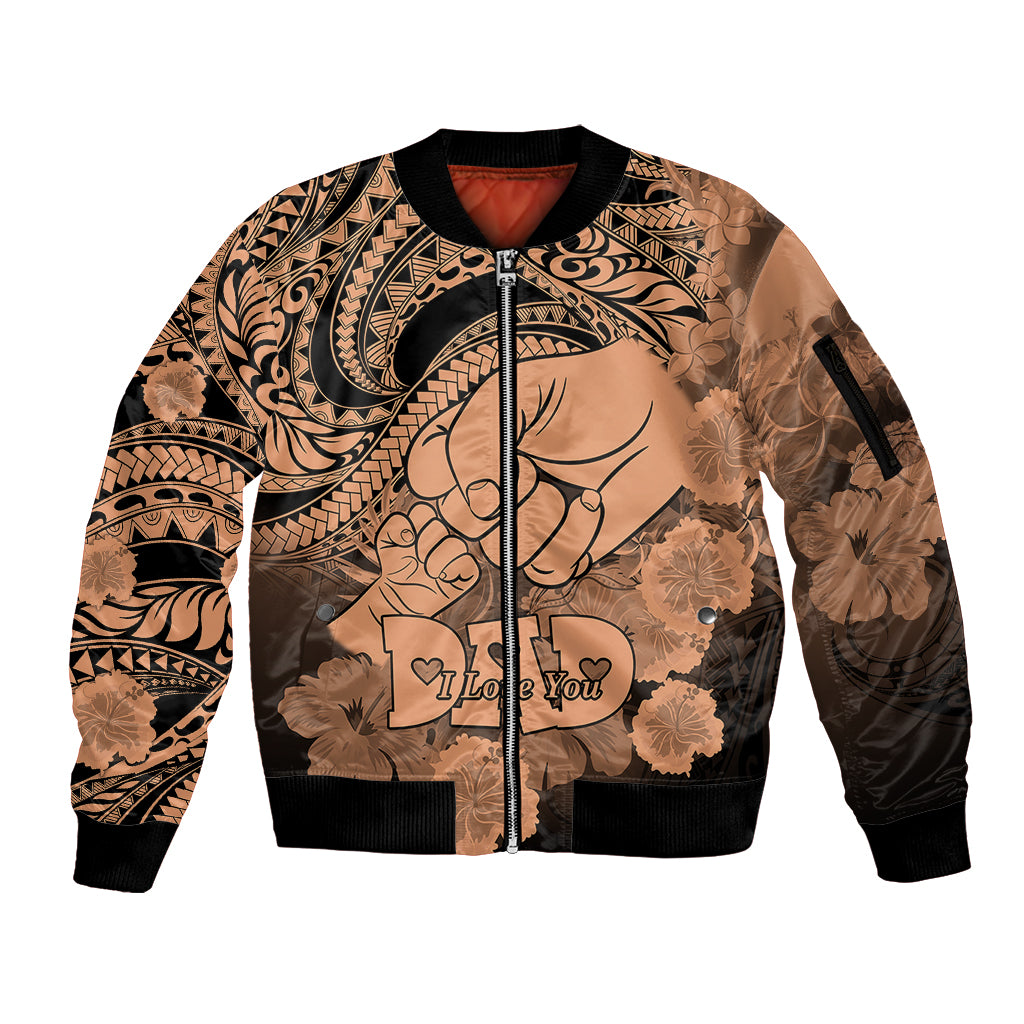 Polynesian Pride Happy Father Day Sleeve Zip Bomber Jacket I Love You Dad - Polynesian Tribal Nude - Wonder Print Shop