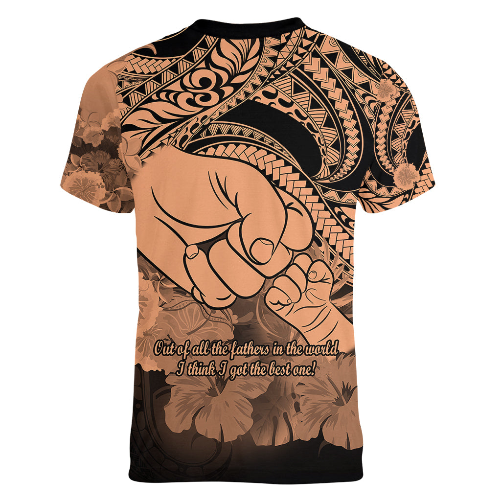 Polynesian Pride Happy Father Day Women V Neck T Shirt I Love You Dad - Polynesian Tribal Nude - Wonder Print Shop