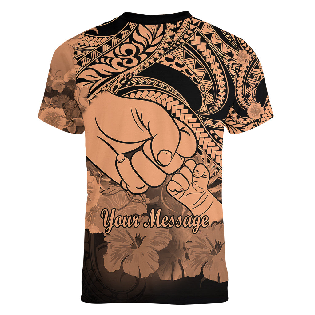 Personalised Polynesian Pride Happy Father Day Women V Neck T Shirt I Love You Dad - Polynesian Tribal Nude - Wonder Print Shop