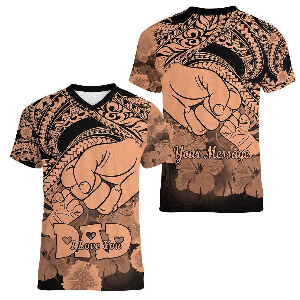 Personalised Polynesian Pride Happy Father Day Women V Neck T Shirt I Love You Dad - Polynesian Tribal Nude - Wonder Print Shop