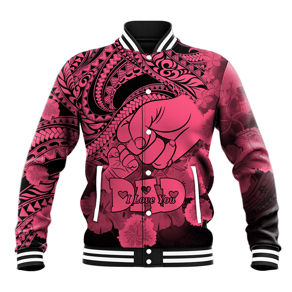 Polynesian Pride Happy Father Day Baseball Jacket I Love You Dad - Polynesian Tribal Pink LT9 - Wonder Print Shop