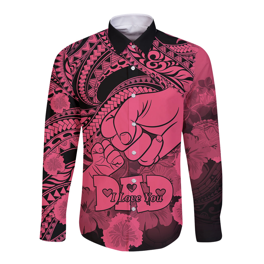 Polynesian Pride Happy Father Day Long Sleeve Button Shirt I Love You Dad - Polynesian Tribal Pink - Wonder Print Shop