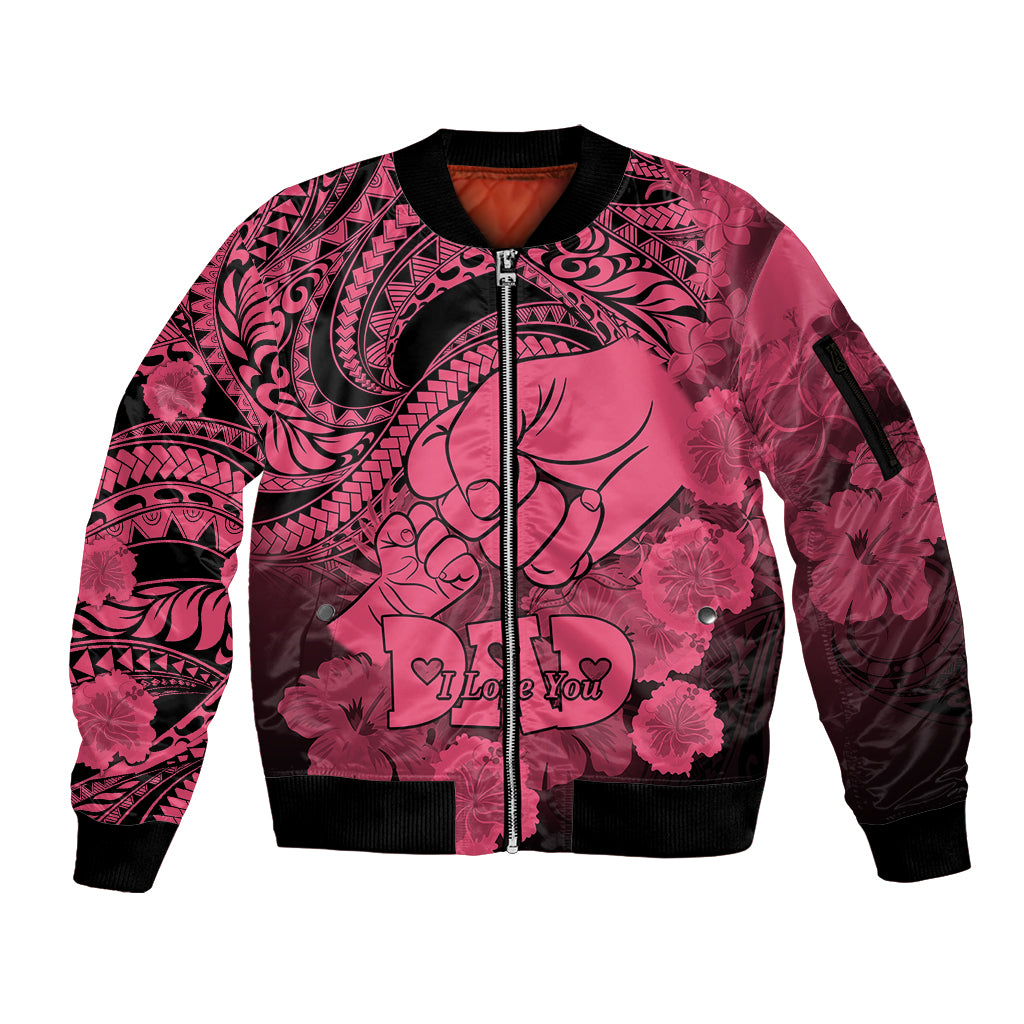Polynesian Pride Happy Father Day Sleeve Zip Bomber Jacket I Love You Dad - Polynesian Tribal Pink - Wonder Print Shop