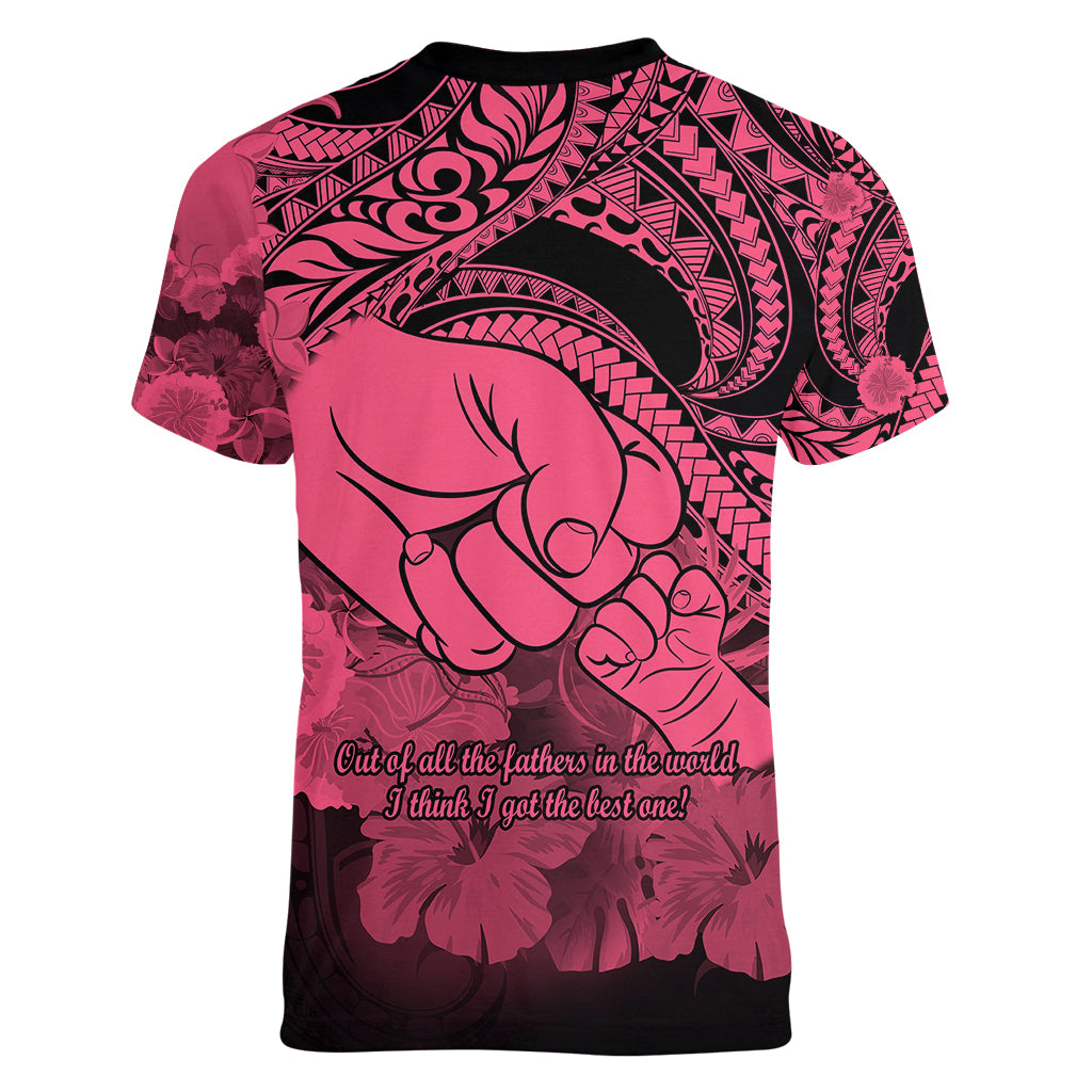 Polynesian Pride Happy Father Day Women V Neck T Shirt I Love You Dad - Polynesian Tribal Pink - Wonder Print Shop