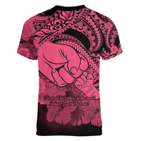 Polynesian Pride Happy Father Day Women V Neck T Shirt I Love You Dad - Polynesian Tribal Pink - Wonder Print Shop