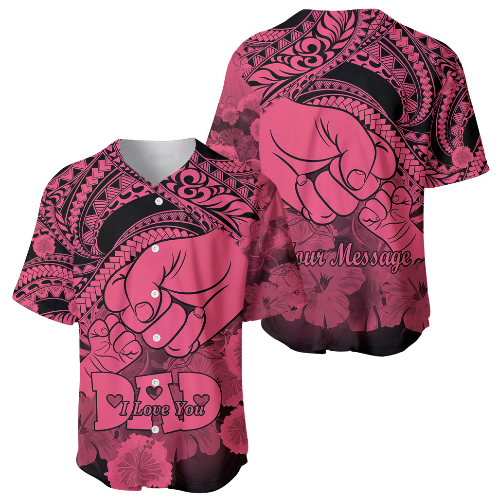 Personalised Polynesian Pride Happy Father Day Baseball Jersey I Love You Dad - Polynesian Tribal Pink LT9 - Wonder Print Shop