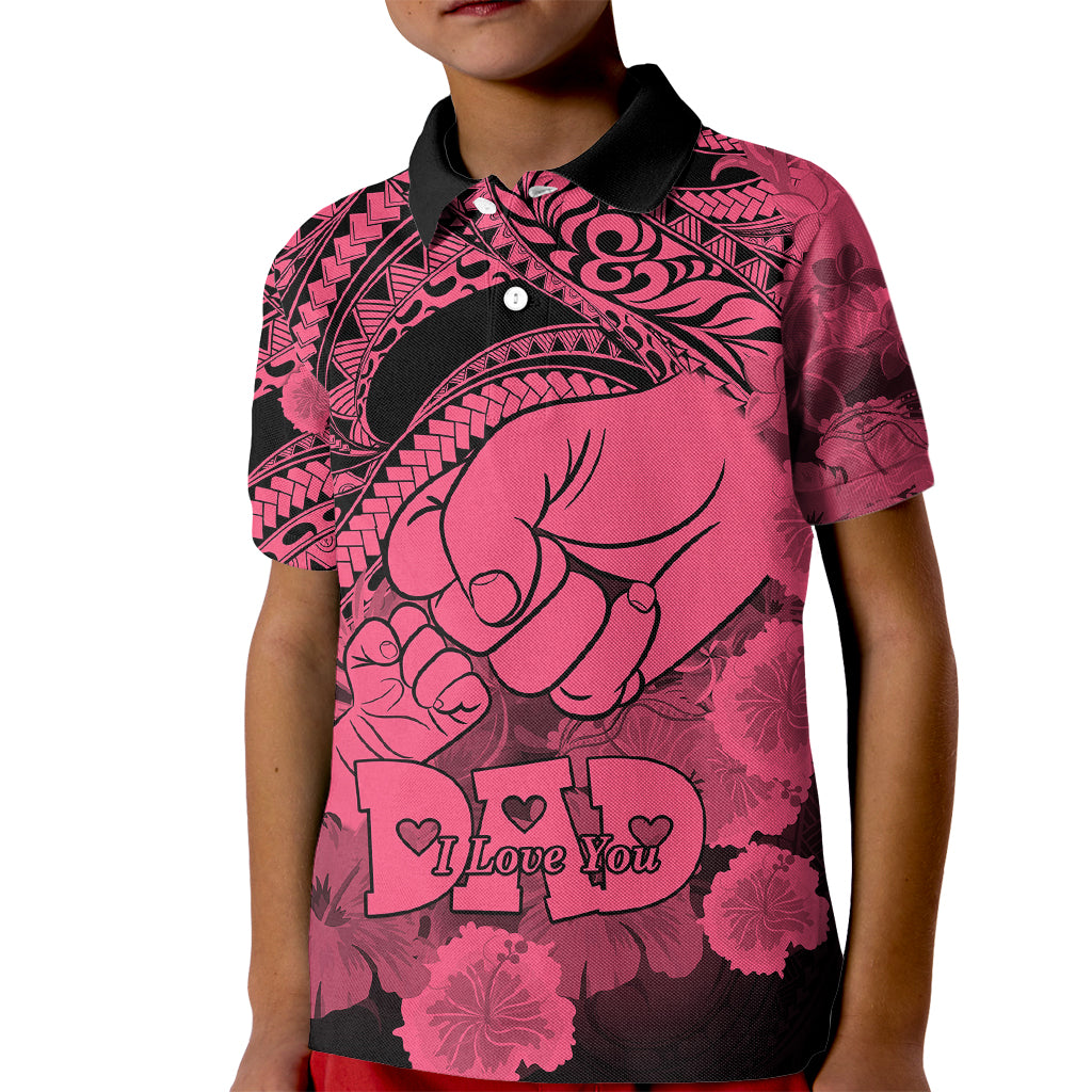 Custom Polynesian Pride Happy Father Day Polo Shirt for Kid I Love You Dad Polynesian Tribal Pink - Wonder Print Shop