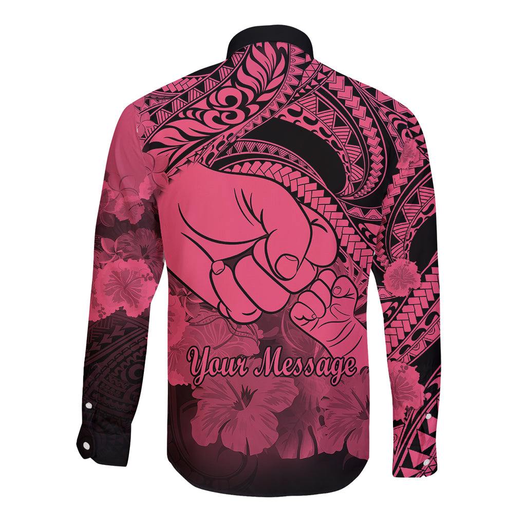 Personalised Polynesian Pride Happy Father Day Long Sleeve Button Shirt I Love You Dad - Polynesian Tribal Pink - Wonder Print Shop