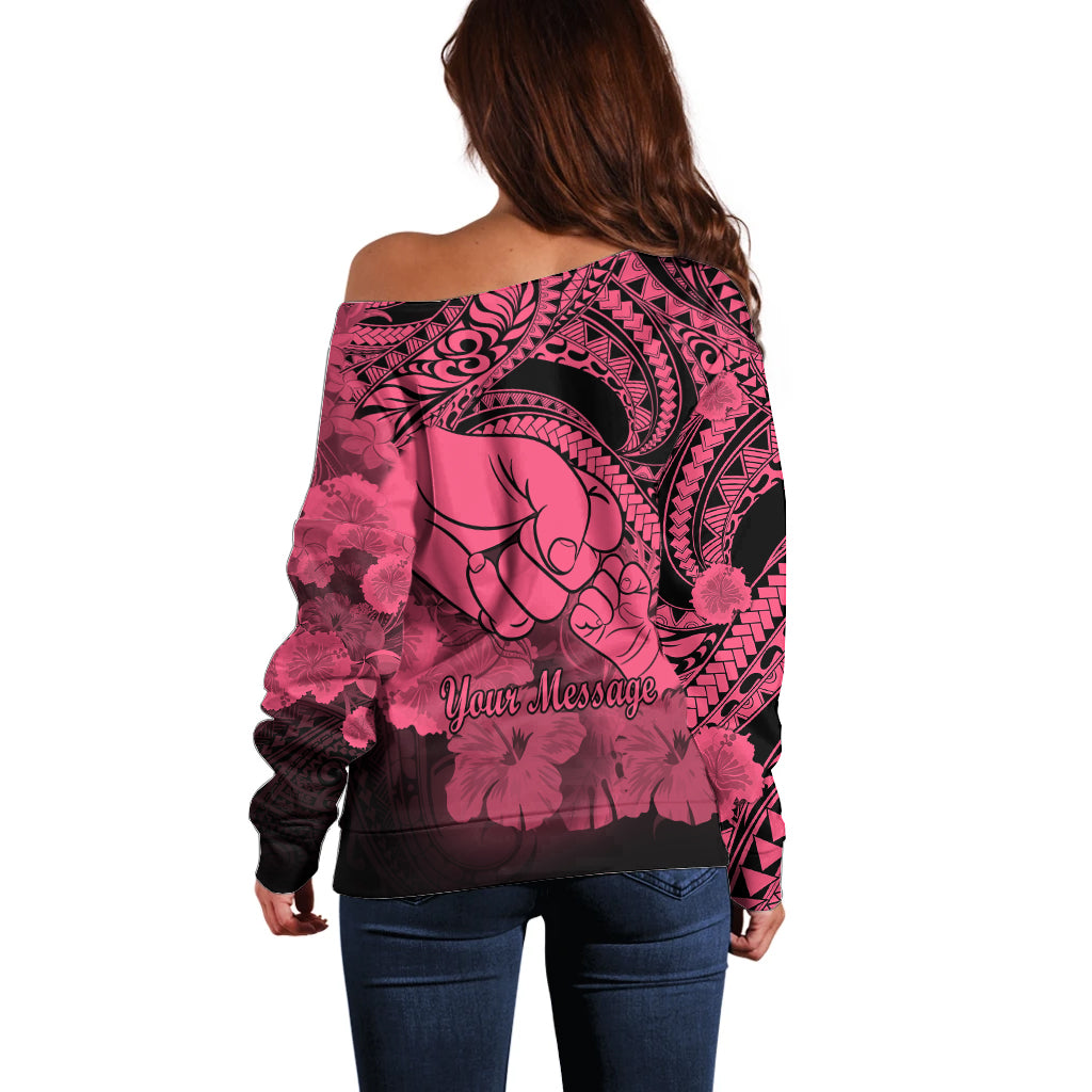 Personalised Polynesian Pride Happy Father Day Off Shoulder Sweater I Love You Dad - Polynesian Tribal Pink - Wonder Print Shop
