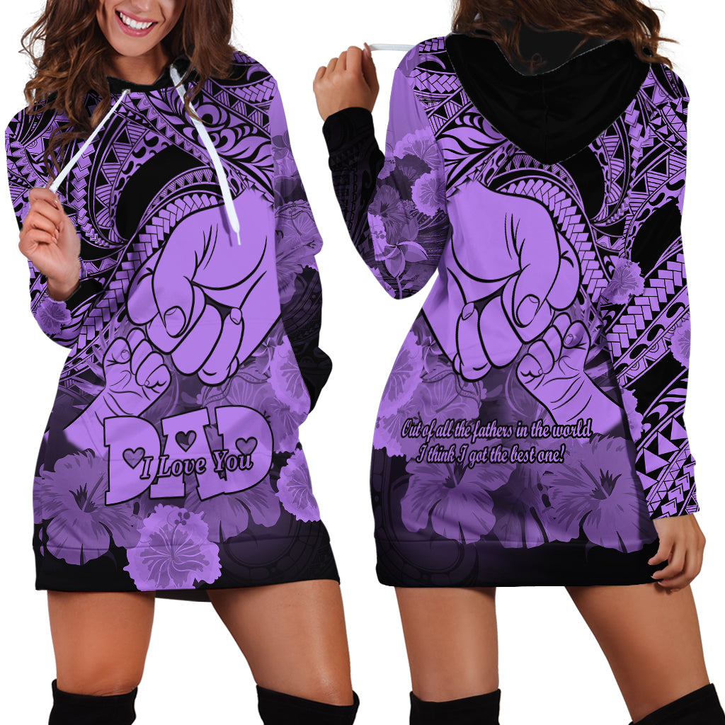 Polynesian Pride Happy Father Day Hoodie Dress I Love You Dad - Polynesian Tribal Purple - Wonder Print Shop