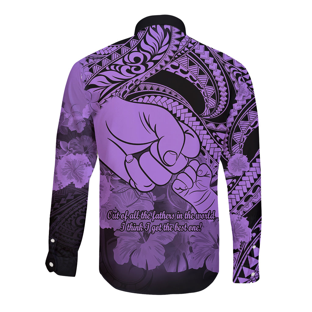 Polynesian Pride Happy Father Day Long Sleeve Button Shirt I Love You Dad - Polynesian Tribal Purple - Wonder Print Shop