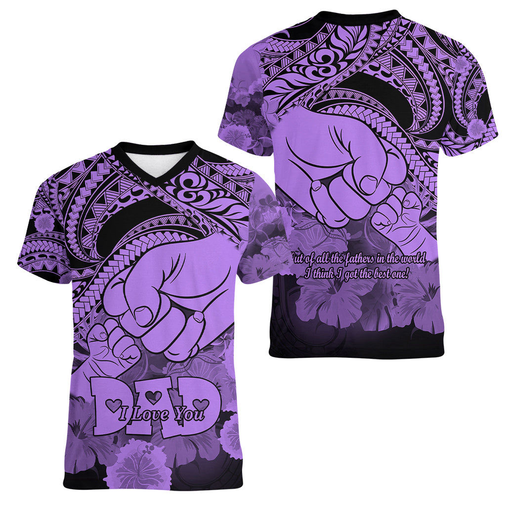 Polynesian Pride Happy Father Day Women V Neck T Shirt I Love You Dad - Polynesian Tribal Purple - Wonder Print Shop