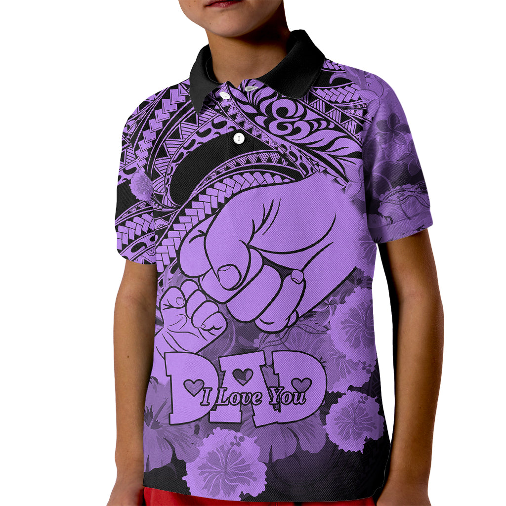 Custom Polynesian Pride Happy Father Day Polo Shirt for Kid I Love You Dad Polynesian Tribal Purple - Wonder Print Shop