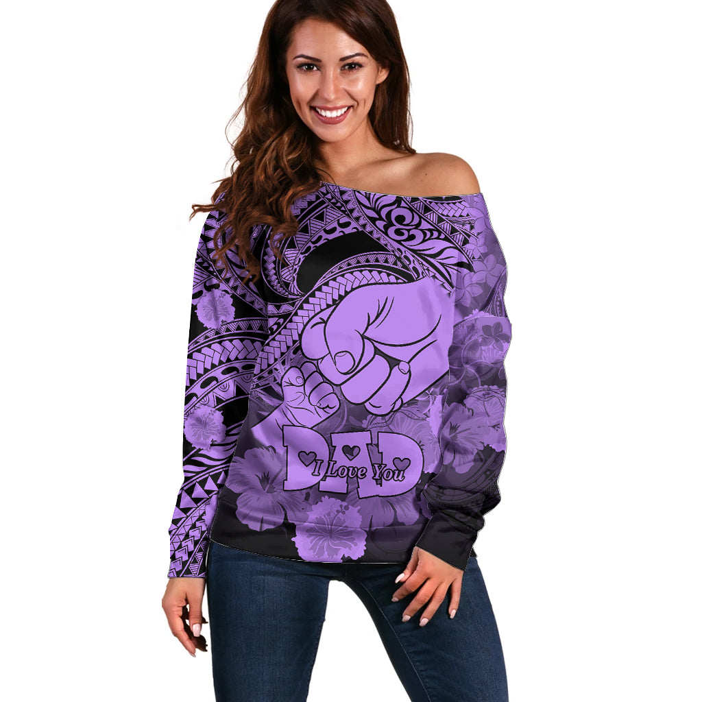 Personalised Polynesian Pride Happy Father Day Off Shoulder Sweater I Love You Dad - Polynesian Tribal Purple - Wonder Print Shop