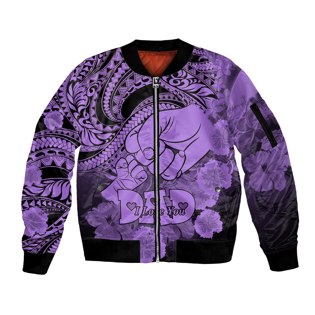 Personalised Polynesian Pride Happy Father Day Sleeve Zip Bomber Jacket I Love You Dad - Polynesian Tribal Purple - Wonder Print Shop
