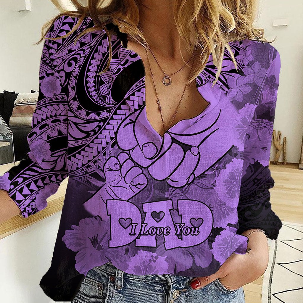 Personalised Polynesian Pride Happy Father Day Women Casual Shirt I Love You Dad - Polynesian Tribal Purple - Wonder Print Shop