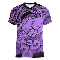 Personalised Polynesian Pride Happy Father Day Women V Neck T Shirt I Love You Dad - Polynesian Tribal Purple - Wonder Print Shop