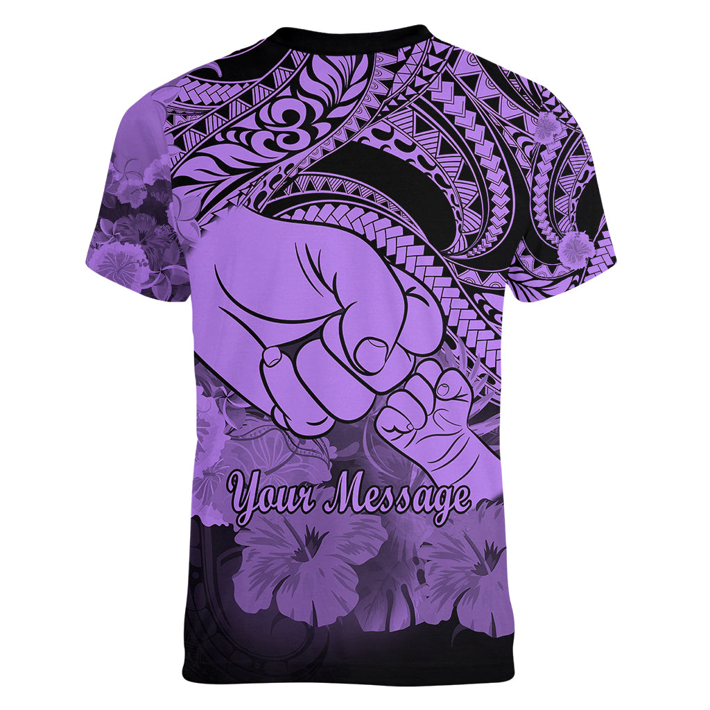 Personalised Polynesian Pride Happy Father Day Women V Neck T Shirt I Love You Dad - Polynesian Tribal Purple - Wonder Print Shop