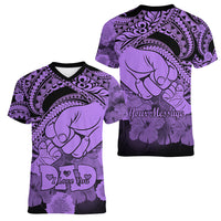 Personalised Polynesian Pride Happy Father Day Women V Neck T Shirt I Love You Dad - Polynesian Tribal Purple - Wonder Print Shop