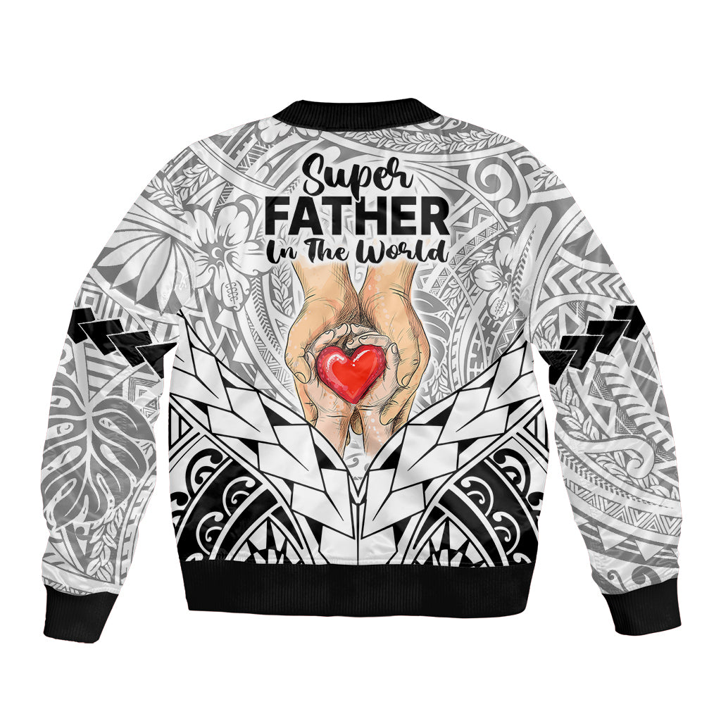 Polynesian Father's Day Gift For Dad Bomber Jacket Super Father In The World - Black Polynesian Pattern LT9 - Wonder Print Shop