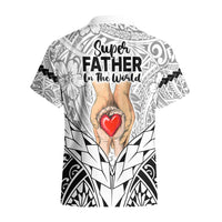 Polynesian Father's Day Gift For Dad Hawaiian Shirt Super Father In The World - Black Polynesian Pattern - Wonder Print Shop