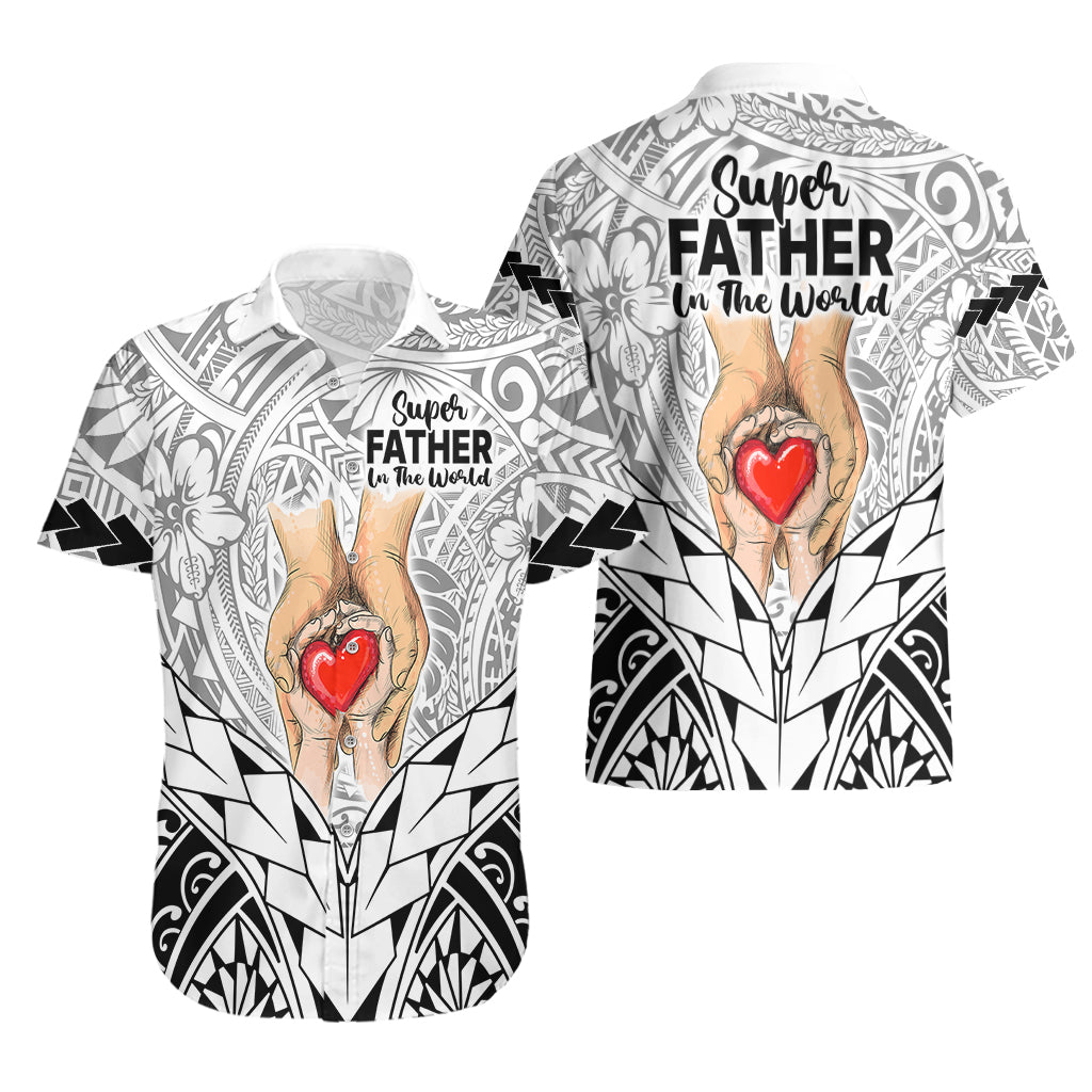 Polynesian Father's Day Gift For Dad Hawaiian Shirt Super Father In The World - Black Polynesian Pattern - Wonder Print Shop