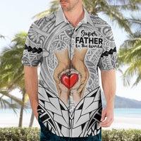 Polynesian Father's Day Gift For Dad Hawaiian Shirt Super Father In The World - Black Polynesian Pattern - Wonder Print Shop