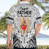 Polynesian Father's Day Gift For Dad Hawaiian Shirt Super Father In The World - Black Polynesian Pattern - Wonder Print Shop