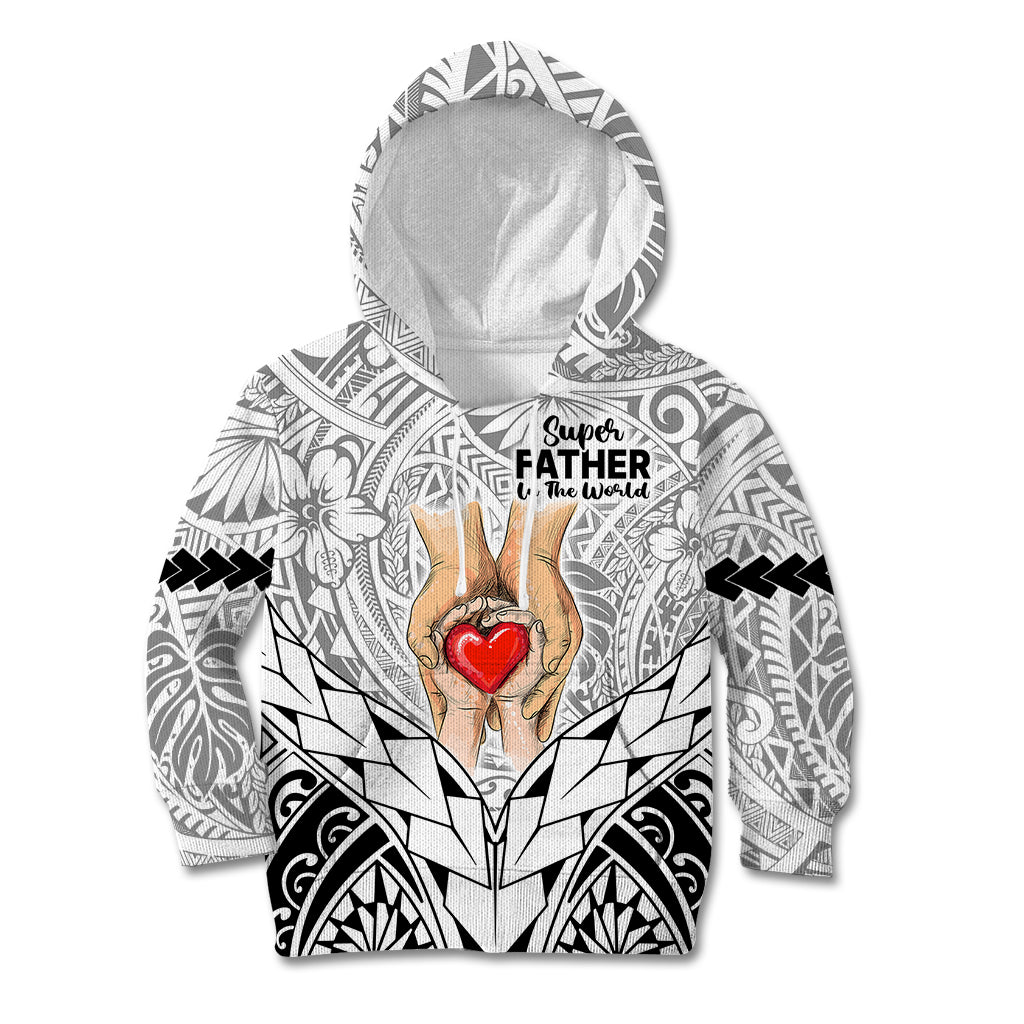 Polynesian Father's Day Gift For Dad Kid Hoodie Super Father In The World - Black Polynesian Pattern - Wonder Print Shop