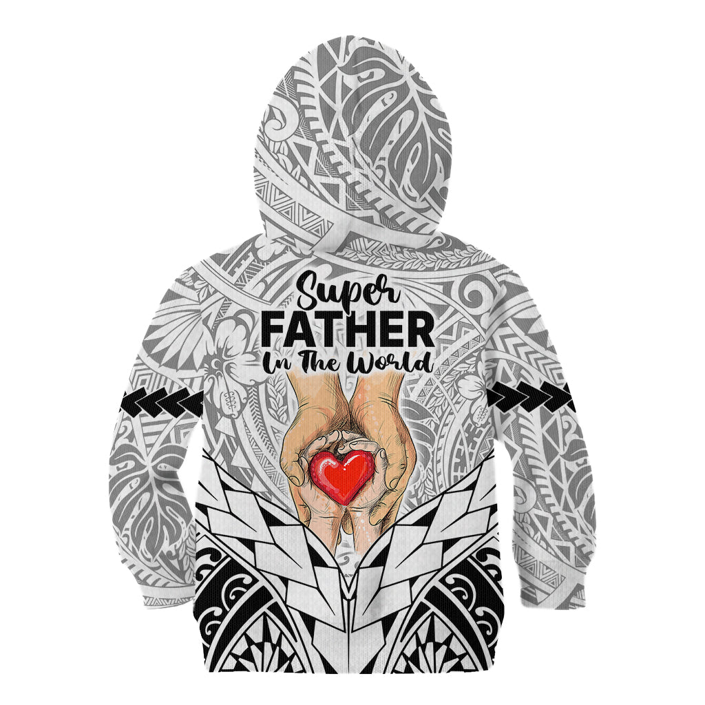Polynesian Father's Day Gift For Dad Kid Hoodie Super Father In The World - Black Polynesian Pattern - Wonder Print Shop