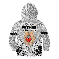 Polynesian Father's Day Gift For Dad Kid Hoodie Super Father In The World - Black Polynesian Pattern - Wonder Print Shop